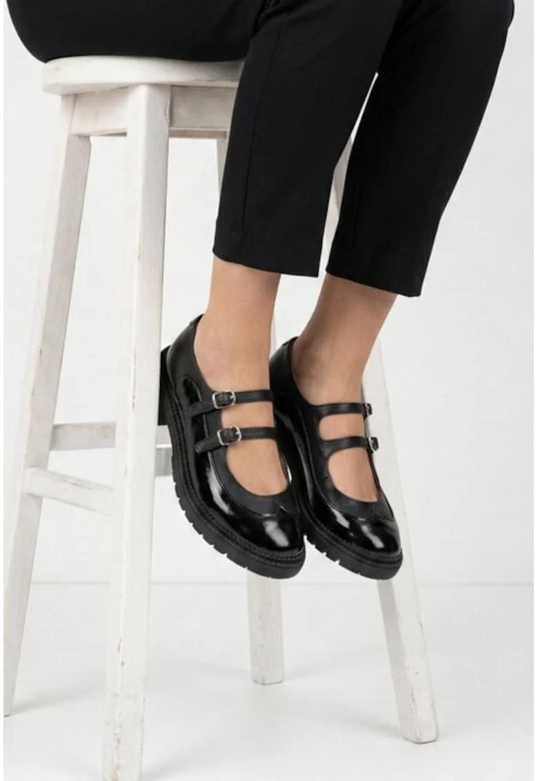 Pantofi dama negri din piele cu barete