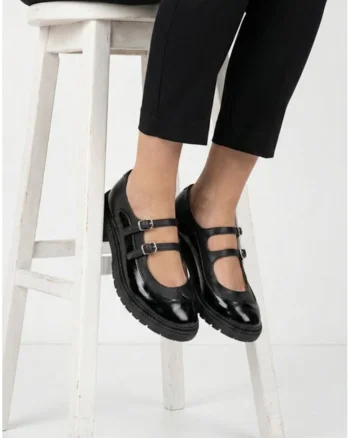 Pantofi dama negri din piele cu barete