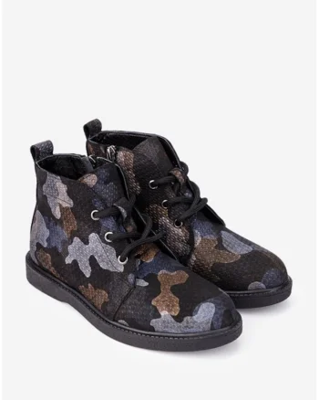Ghete dama negre din piele cu imprimeu multicolor