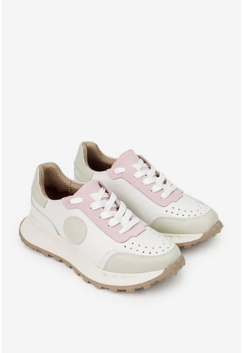 Pantofi dama albi cu accente colorate, Alb