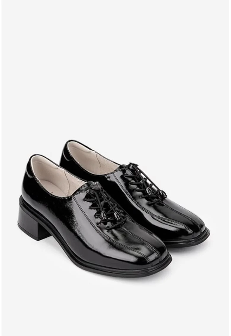 Pantofi dama NUR negri din piele lacuita cu siret elastic