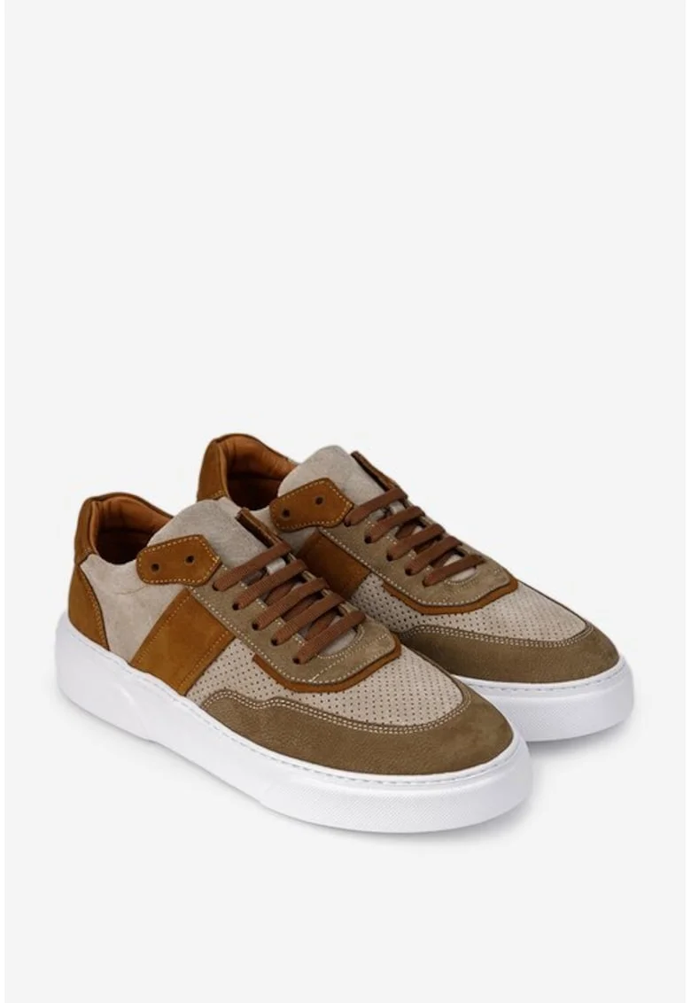 Pantofi barbati  din piele bej cu taupe si maro