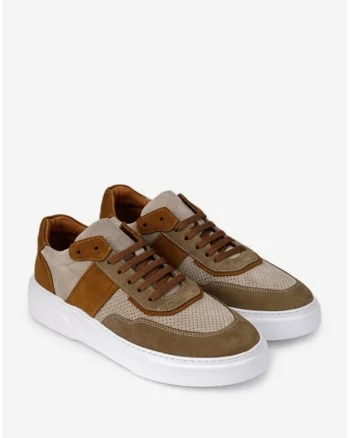 Pantofi barbati  din piele bej cu taupe si maro