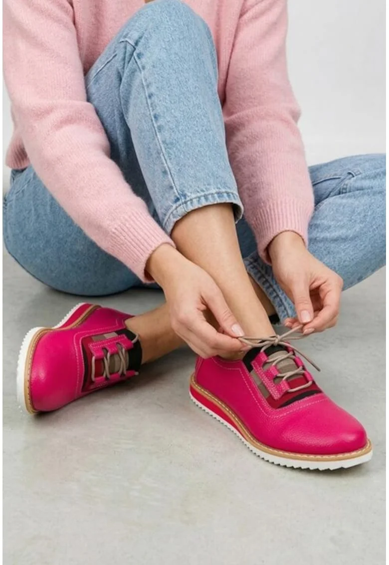 Pantofi dama roz din piele texturata