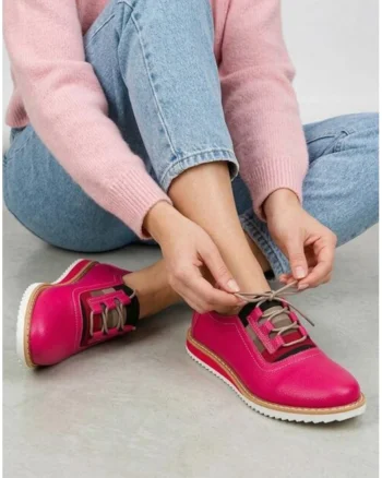 Pantofi dama roz din piele texturata