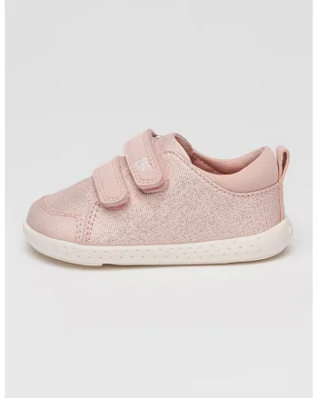 Pantofi sport cu velcro si aspect stralucitor, Roz deschis