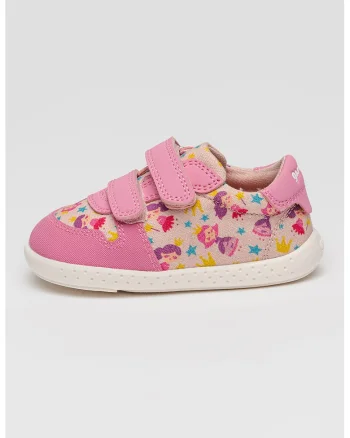 Pantofi sport cu velcro si imprimeu, Roz deschis