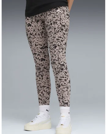 Colanti cu animal print si talie medie, Negru/Roz prafuit