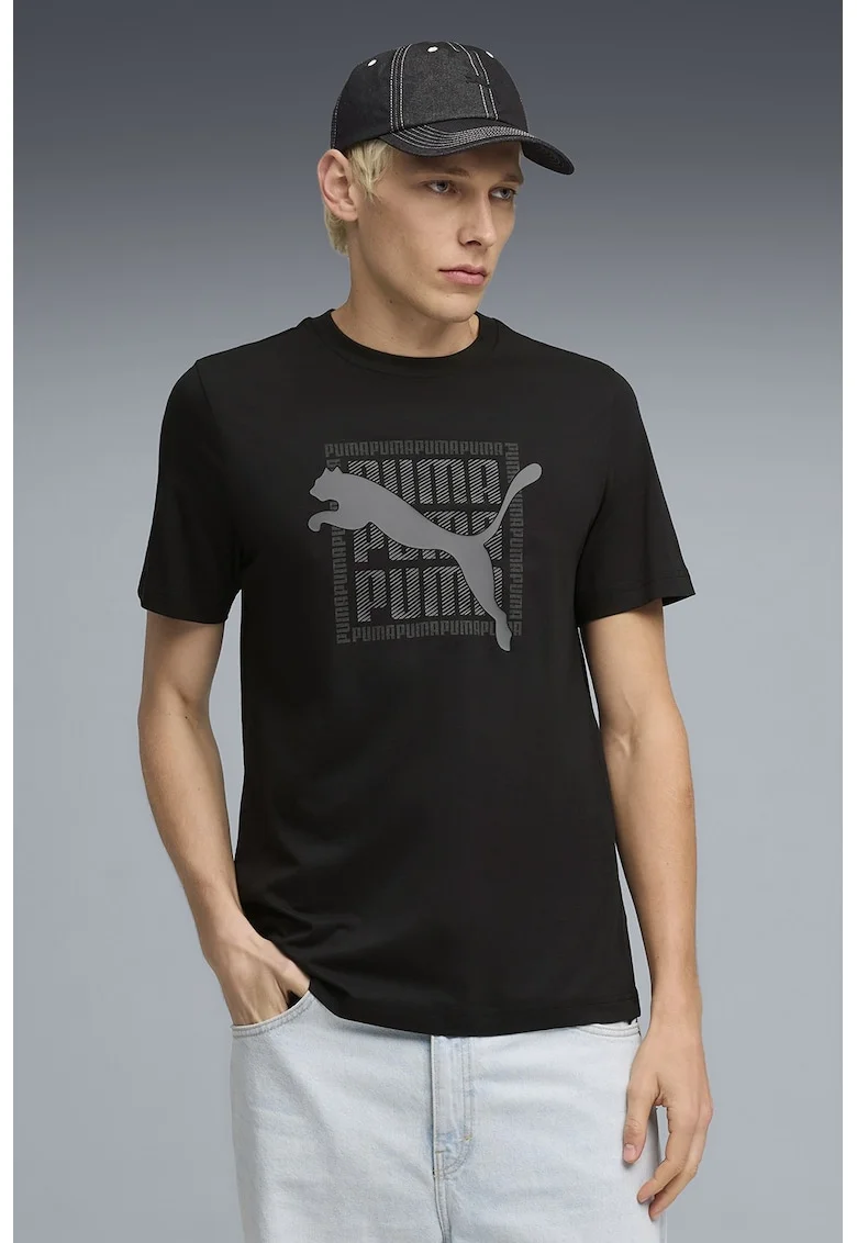 Tricou din bumbac cu imprimeu logo, Negru/Gri deschis
