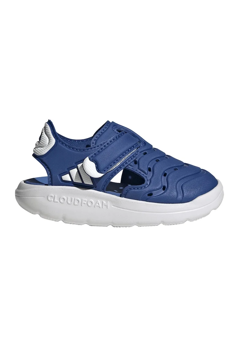 Sandale din piele ecologica cu velcro, Alb/Albastru