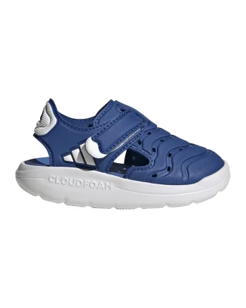 Sandale din piele ecologica cu velcro, Alb/Albastru