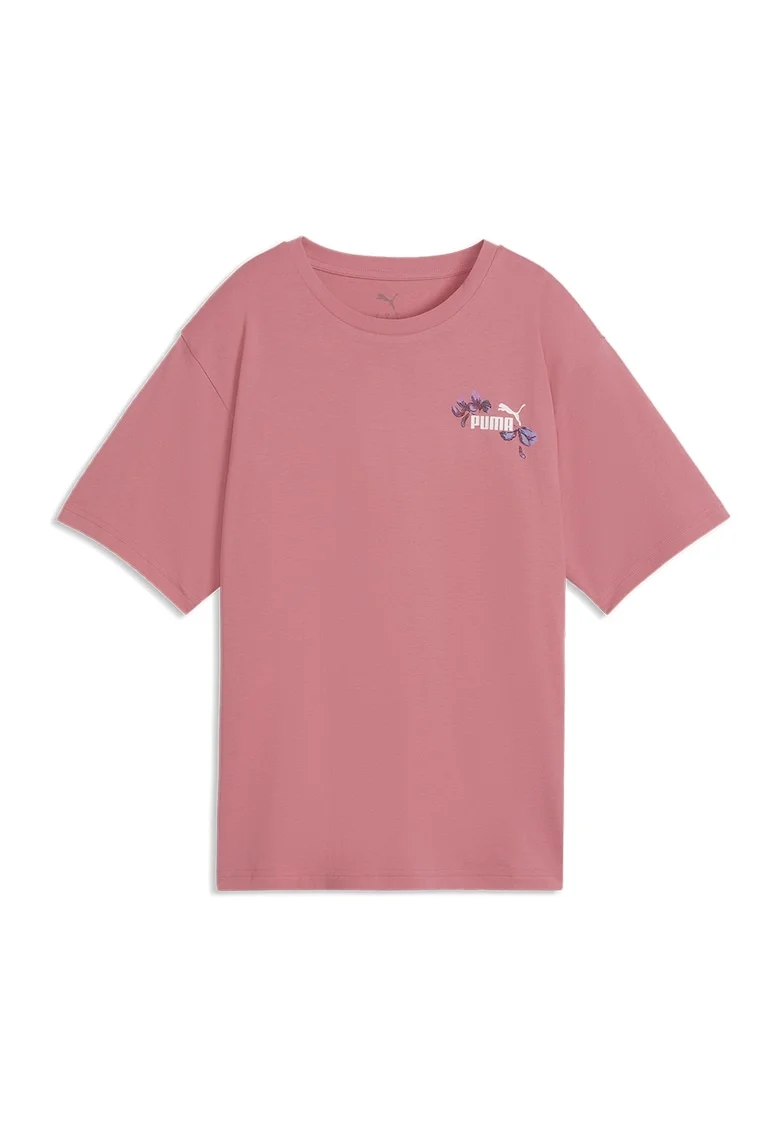 Tricou cu imprimeu pe spate Essentials Nature 2.0, Alb/Albastru prafuit/Roz pastel