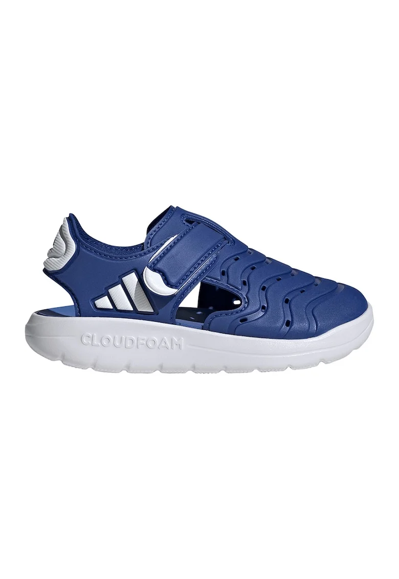 Sandale din piele ecologica cu velcro, Alb/Albastru