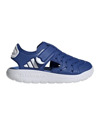 Sandale din piele ecologica cu velcro, Alb/Albastru