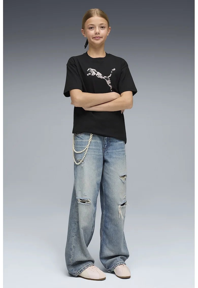 Tricou lejer cu imprimeu logo, Negru/Roz pastel