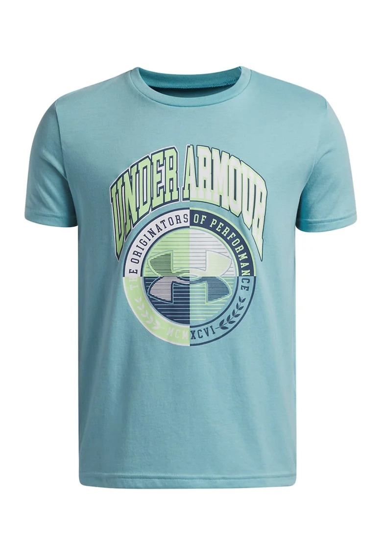 Tricou din amestec de bumbac cu imprimeu logo, Albastru pastel/Verde pal