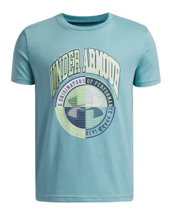 Tricou din amestec de bumbac cu imprimeu logo, Albastru pastel/Verde pal