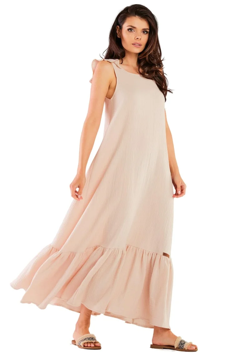 Rochie maxi M262,  Bumbac/Lycra, Bej