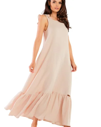 Rochie maxi M262,  Bumbac/Lycra, Bej