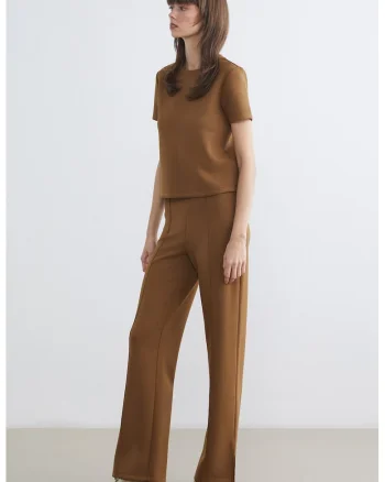 Pantaloni slim fit cu slituri la terminatii, Caramel