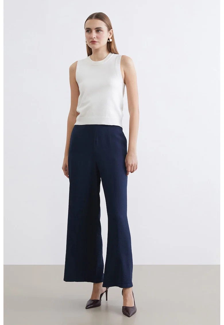 Pantaloni cu croiala ampla si talie elastica, Bleumarin