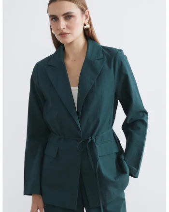 Sacou cu cordon in talie, Verde aquamarin