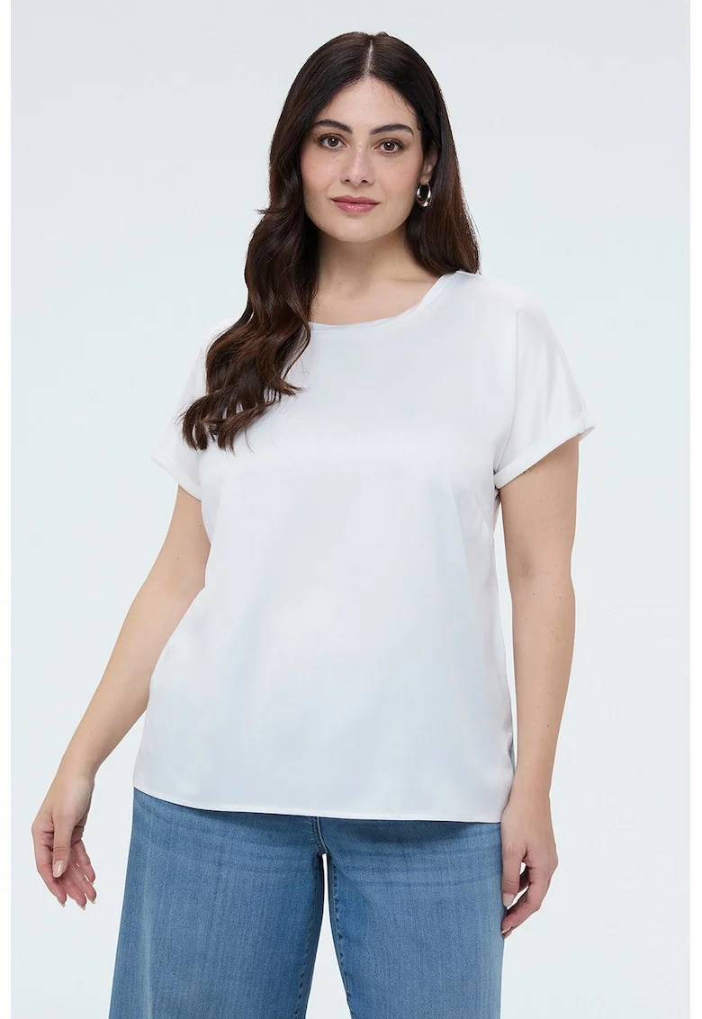 Tricou uni cu decolteu rotund, Alb optic