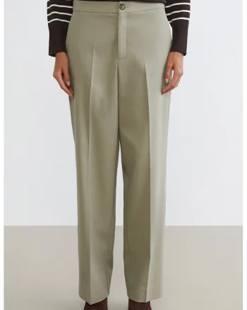 Pantaloni Chino din amestec de in cu croiala dreapta si pliuri, Bej deschis