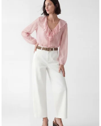 Pantaloni crop cu croiala balloon, Alb