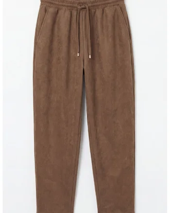 Pantaloni jogger din piele sintetica, Caramel