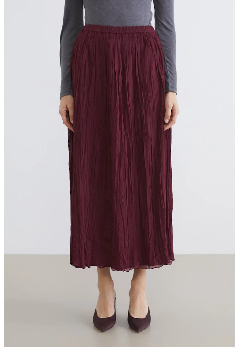 Fusta maxi cu model texturat, Rosu inchis