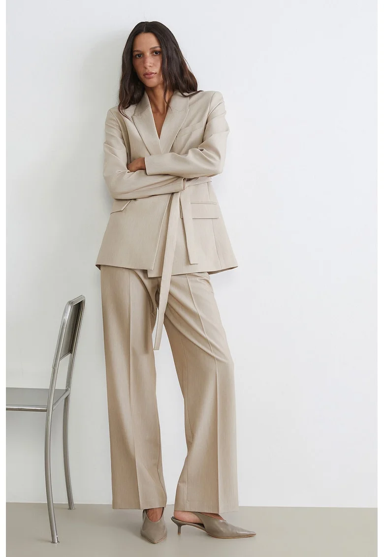 Pantaloni drepti cu pliuri, Crem