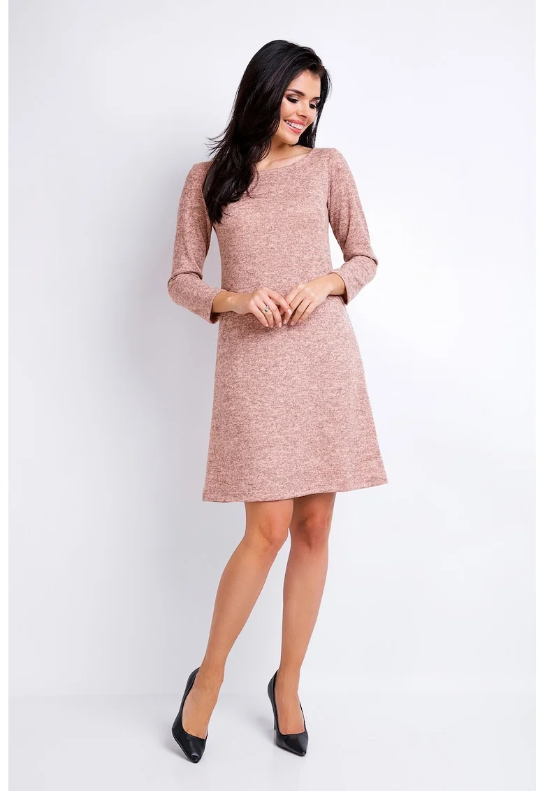 Rochie trapez confortabila din tricot cu maneci lungi,, Roz