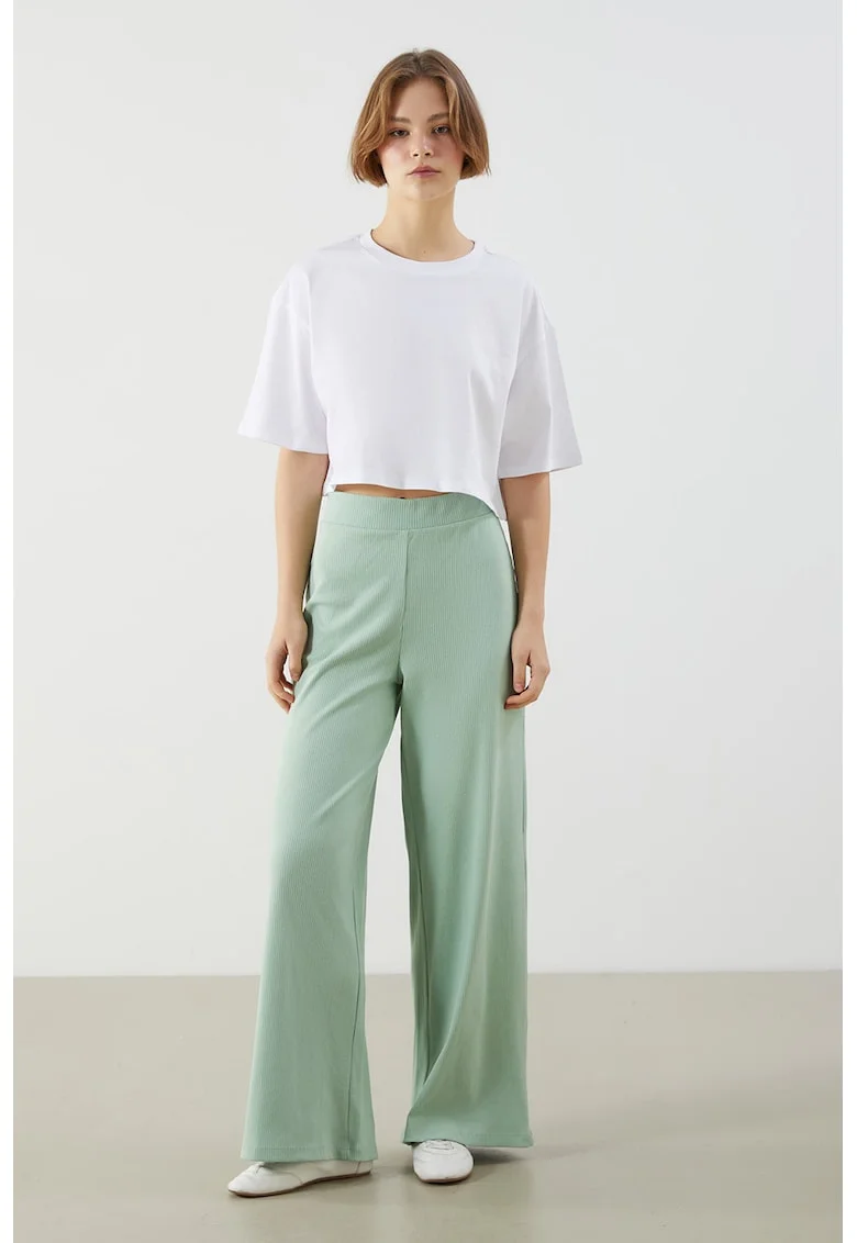 Pantaloni de trening cu croiala ampla si talie elastica, Verde pal