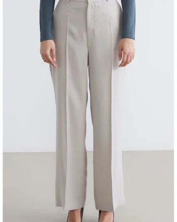 Pantaloni drepti cu talie inalta, Alb fildes