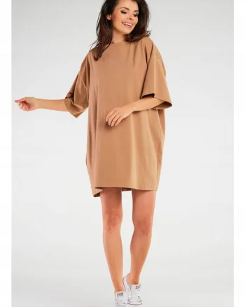 Rochie oversize cu maneca scurta din bumbac,, Bej