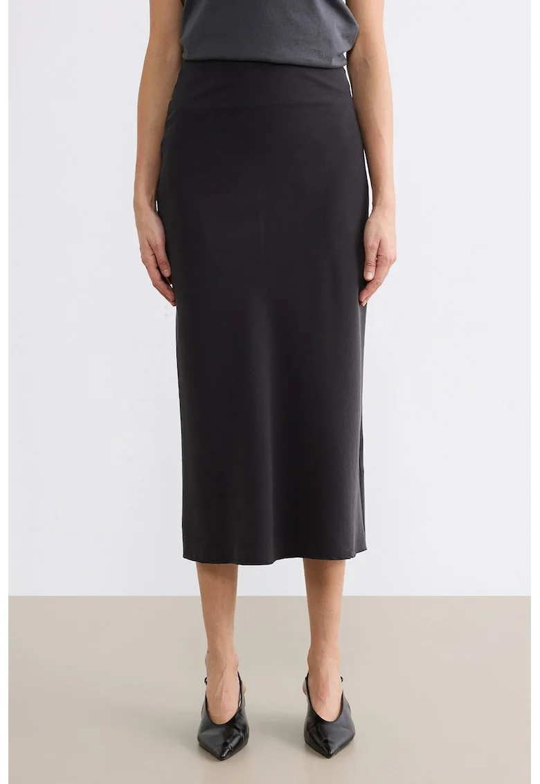 Fusta midi cu model uni, Gri inchis