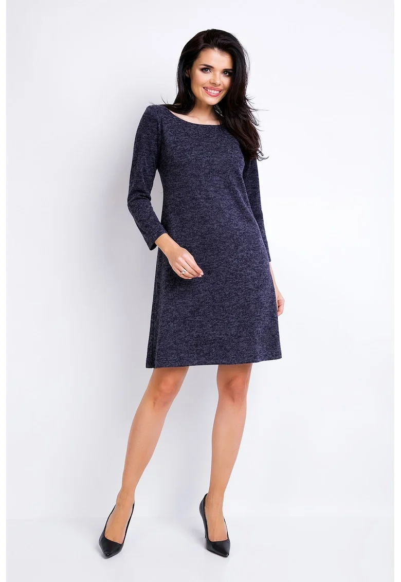Rochie trapez confortabila din tricot cu maneci lungi,, Bleumarin