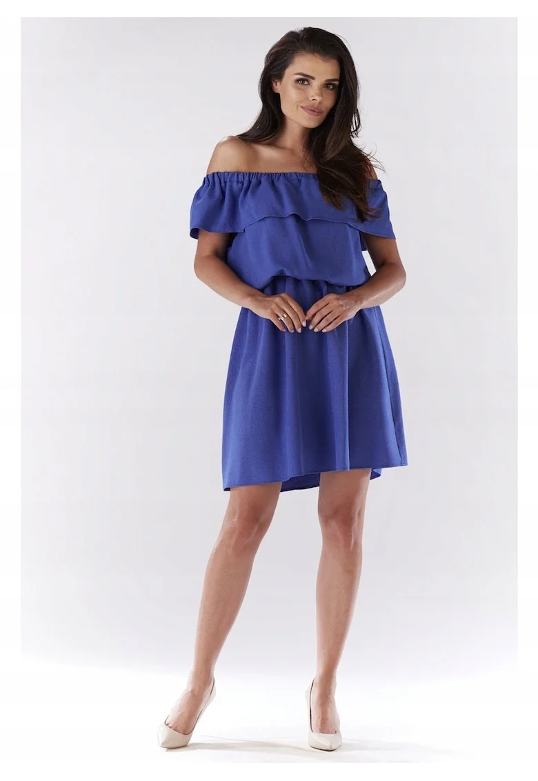 Rochie mini de vara stil spaniol cu volan,, Albastru