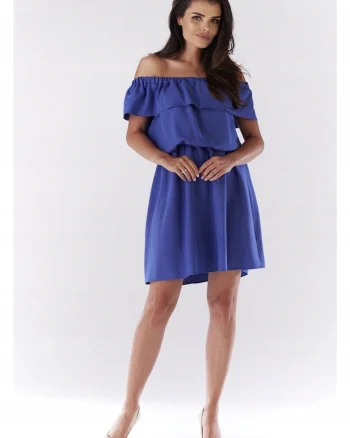 Rochie mini de vara stil spaniol cu volan,, Albastru