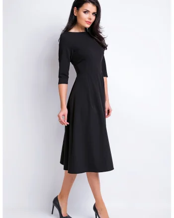 Rochie eleganta midi in clos office cu decolteu barca si maneci 3/4,, Negru