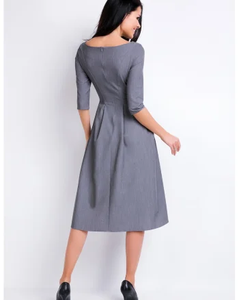 Rochie eleganta midi in clos office cu decolteu barca si maneci 3/4,, Gri