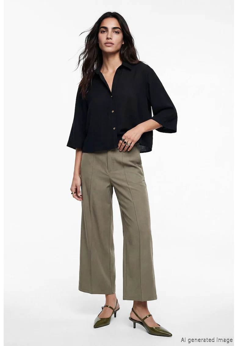 Pantaloni plisati cu croiala ampla, Maro taupe deschis