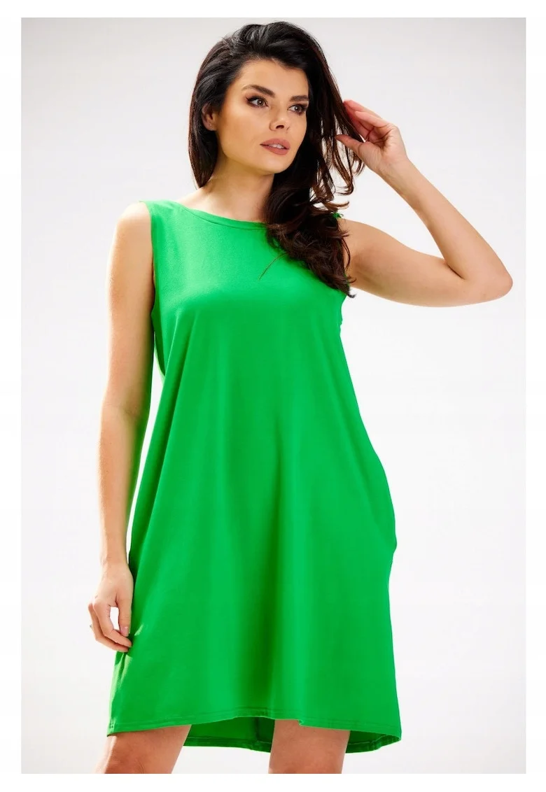 Rochie trapez lejera cu spatele gol,, Verde