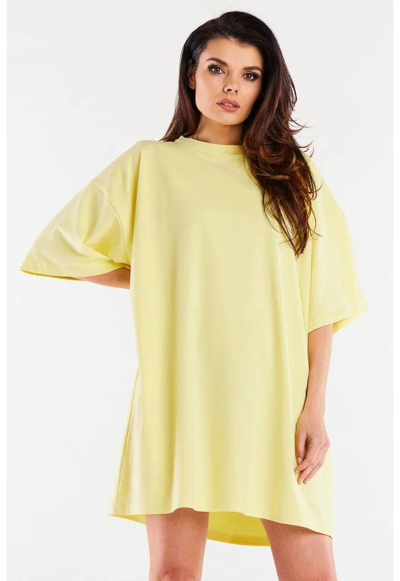 Rochie oversize cu maneca scurta din bumbac,, Galben