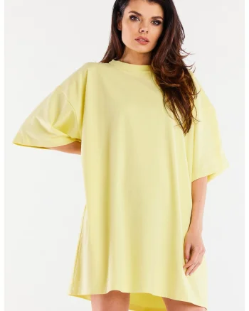 Rochie oversize cu maneca scurta din bumbac,, Galben
