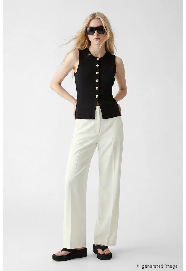 Pantaloni din amestec de lyocell cu croiala ampla, Alb fildes