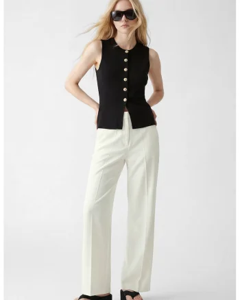 Pantaloni din amestec de lyocell cu croiala ampla, Alb fildes