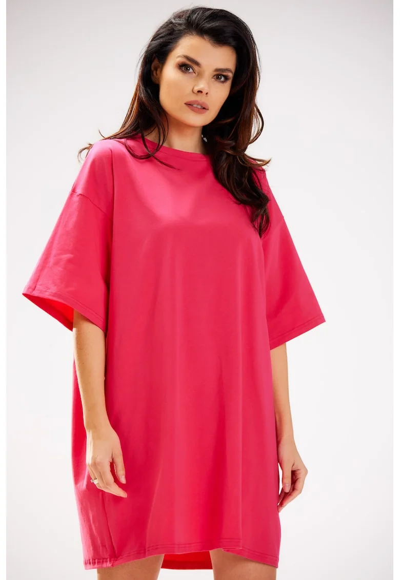 Rochie oversize cu maneca scurta din bumbac,, Fucsia