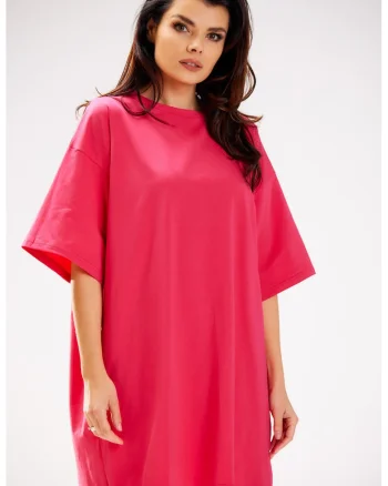 Rochie oversize cu maneca scurta din bumbac,, Fucsia